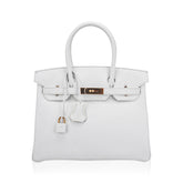Special Order HSS Birkin 30 Bag White & Orange Clemence Leather with Rose Gold Hardware