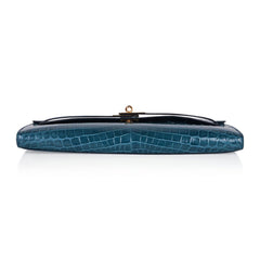 Kelly Cut Bag Blue Colvert Crocodile with Gold Hardware