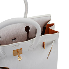Special Order HSS Birkin 30 Bag White & Orange Clemence Leather with Rose Gold Hardware