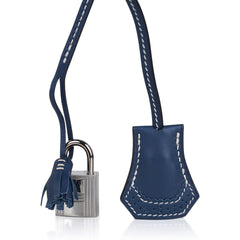 Birkin Limited Edition 40 Ghillies Bag Blue de Prusse Blue Toile with Palladium Hardware