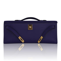 Kelly Cut Bag Blue Encre Swift with Gold Hardware