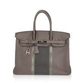 Limited Edition Club Birkin 35 Bag Etain & Graphite Clemence Leather Gris Fonce Lizard
