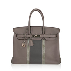 Limited Edition Club Birkin 35 Bag Etain & Graphite Clemence Leather Gris Fonce Lizard