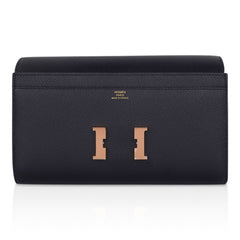 Constance Long To Go Wallet Black Rose Gold Hardware Epsom New w/ Box