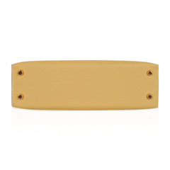 Mini Kelly 20 Sellier Jaune Foin Bag Chevre Gold