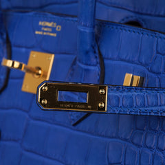 Birkin 25 Bag Blue Zellige Matte Alligator Gold Hardware