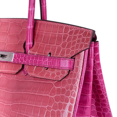 Special Order HSS Birkin 35 Bag Rose Indienne and Fuchsia Porosus Crocodile with Palladium Hardware