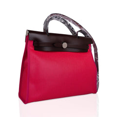 Herbag Zip 31 Bag Rose Shocking Berline Canvas Rouge Sellier Leather with Palladium Hardware