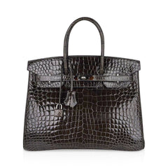 Special Order HSS Birkin 35 Bag Gris Fonce Porosus Crocodile with Palladium Hardware