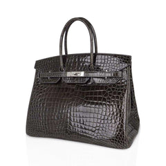 Special Order HSS Birkin 35 Bag Gris Fonce Porosus Crocodile with Palladium Hardware