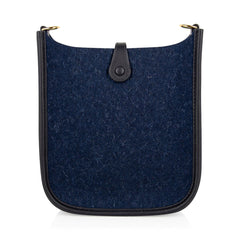 Limited Edition Mini Evelyne TPM Bag Blue Feutre Black Swift Leather with Gold Hardware