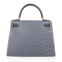 Kelly Sellier 28 HSS Bag Gris Agate / Vert Titien Ostrich Gold Hardware