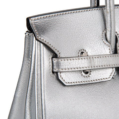 Birkin 25 Bag Metallic Silver Chevre with Brushed Palladium Hardware