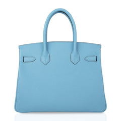 Birkin 30 Bag Blue Celeste Epsom Palladium Hardware New