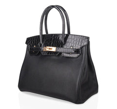 Birkin 30 Touch Bag Black Crocodile / Black Leather Rose Gold Hardware
