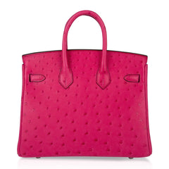 Birkin 25 Rose Tyrien Ostrich Bag Palladium Hardware