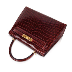 Kelly 28 Bag Sellier Bourgogne Red Navy Contour Crocodile Gold Hardware