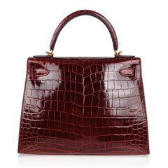 Kelly 28 Bag Sellier Bourgogne Red Navy Contour Crocodile Gold Hardware