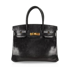 Birkin 30 Bag Jet Black Lizard Gold Hardware