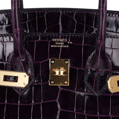 Birkin 25 Bag Aubergine Niloticus Crocodile with Gold Hardware