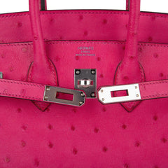 Birkin 25 Rose Tyrien Ostrich Bag Palladium Hardware