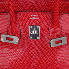 Limited Edition Birkin 25 Bag Rouge Exotic Lizard with Palladium Hardware