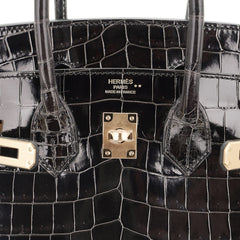Birkin 25 Bag Graphite Crocodile with Gold Hardware