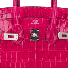 Birkin 25 Bag Rose Mexico Crocodile with Palladium Hardware