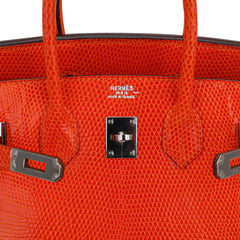 Birkin 25 Bag Orange Tangerine Lizard with Ruthenium Hardware
