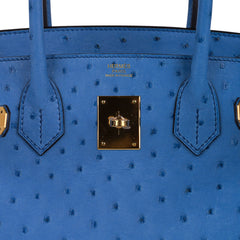 Birkin 30 Bag Bleu Mykonos Ostrich with Gold Hardware