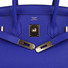 Birkin 30 Bag Blue Electric Clemence Gold Hardware