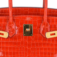 Birkin 30 Bag Orange Poppy Porosus Crocodile with Gold Hardware