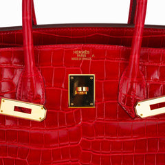 Birkin 35 Bag Braise Porosus Crocodile with Gold Hardware