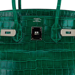 Birkin 35 Bag Emerald Porosus Crocodile with Palladium Hardware