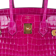 Birkin 35 Rose Scheherazade Porosus Crocodile Bag Gold Hardware