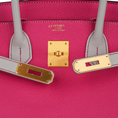 Special Order HSS Birkin 30 Bag Rose Shocking & Gris Perle Chevre Leather with Brushed Gold Hardware