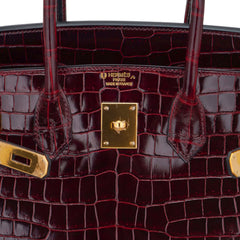 Special Order HSS Birkin 35 Bag Bordeaux Porosus Crocodile with Gold Hardware
