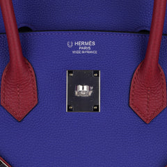Special Order HSS Birkin 35 Bag Blue Electric & Rouge Granat Togo Leather with Palladium Hardware