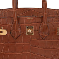 Birkin Sellier 25 Bag Gold Matte Alligator with Gold Hardware