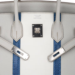 Limited Edition Club Birkin 35 Bag Gris Perle Blanc Clemence Leather with Palladium Hardware