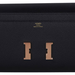 Constance Long To Go Wallet Black Rose Gold Hardware Epsom New w/ Box