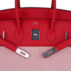 Limited Edition Birkin 35 Bag Fray Fray Framboise Toile and Swift Leather with Palladium Hardware