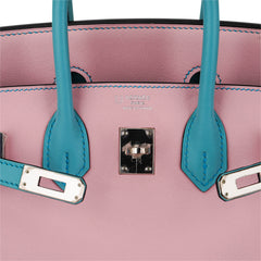 Special Order HSS Birkin 25 Bag Rose Sakura & Blue Atoll Swift Leather Palladium Hardware