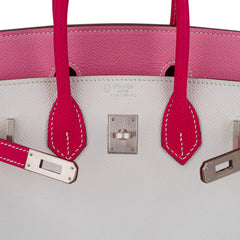 Special Order HSS Birkin 25 Bag White Rose Tyrien and Rose Confetti Epsom Leather
