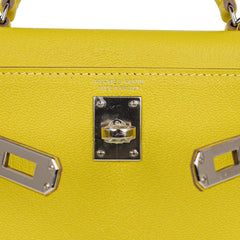 Kelly 20 Mini Sellier Bag Lime Chevre Leather Palladium New w/Box