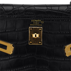 Kelly 25 Retourne Bag Black Matte Alligator with Gold Hardware
