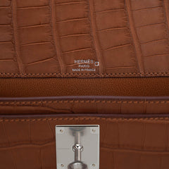 Kelly Depeches 25 Pouch Matte Gold Alligator with Palladium Hardware