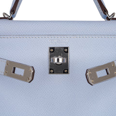 Kelly 20 Mini Sellier Bag Blue Brume Epsom Leather Gold Hardware