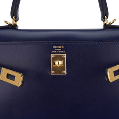 Kelly Sellier 25 Bag Blue Sapphire Box Leather with Gold Hardware