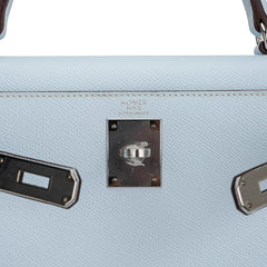 Kelly Sellier 28 Bag Blue Brume Epsom Leather with Palladium Hardware
